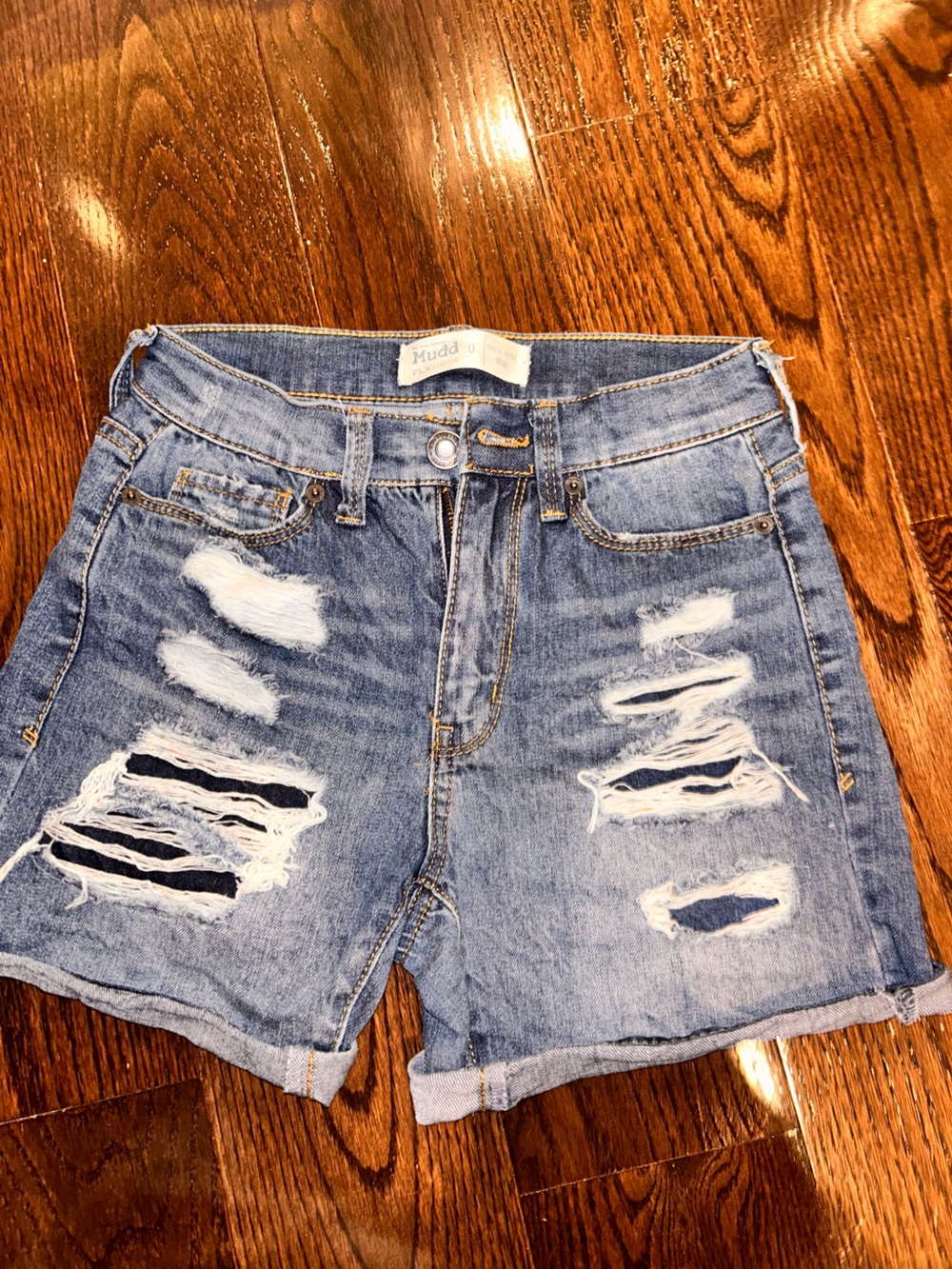 Mudd Distressed High-Waist Denim Shorts